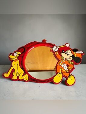 Vtg Retro Mickey Mouse Pluto Wall Mirror (Tokyo Disneyland) Pre 1986 Disney Red